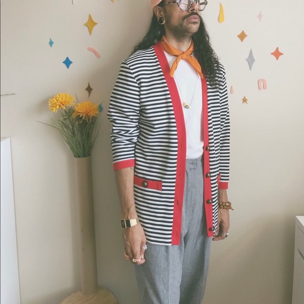 Black and white striped cardigan